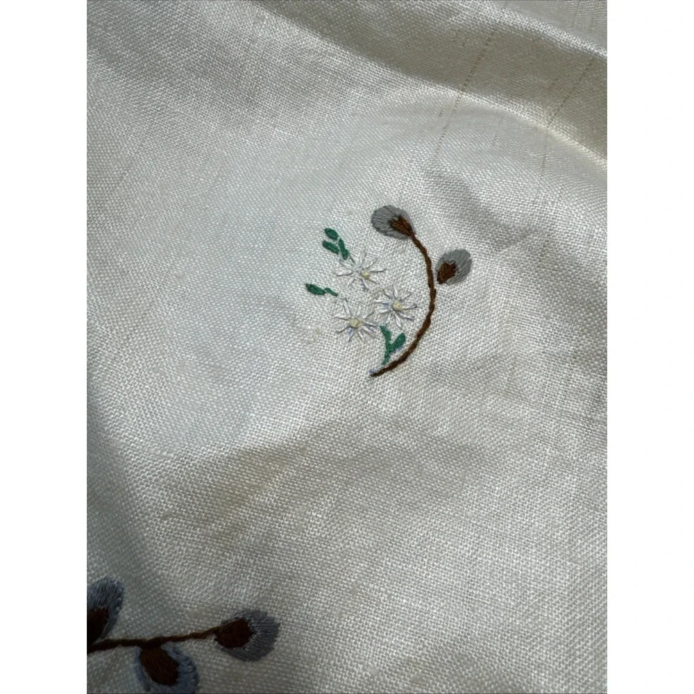 VTG Linen Hand Embroidered Cross Stitch Tablecloth Floral 54x68